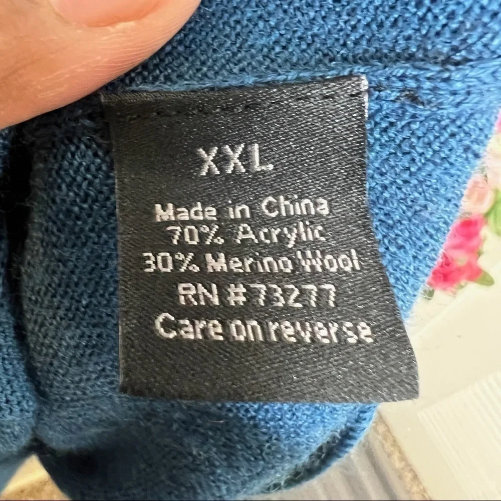 Apt.9 Blue V-Neck Merino Wool Sweater Mens 2XL Casual Business Work Office